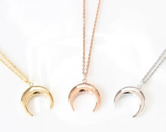 Gold Horn Necklace: Bohemian Crescent Moon Pendant, Layering Tusk