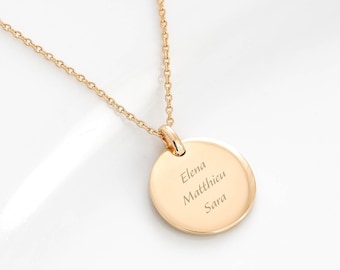 Gold Coin Engraved Necklace. Gold filled Dainty Personalized Disc Necklace Gift For Her Layering Jewelry Monogram Christmas Bridesmaid Gift