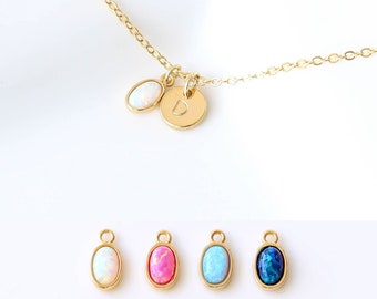 Gold Opal Initial Halskette: Zierliches personalisiertes Schmuck Geschenk