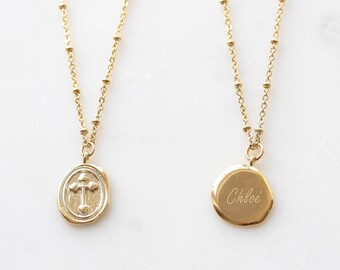 Collar con moneda de oro, collar con cruz, regalo para el día de la madre para ella. Delicado bohemio, bohemio, delicado, joyería para el día a día, medallón para mujer, cruz ortodoxa