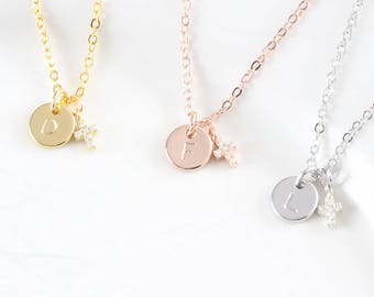 Tiny Cross Necklace Kids Catholic Christian Initial Necklace Children Cross Charm Cross Pendant Baptism gift Gold Silver Rose Gold Necklace