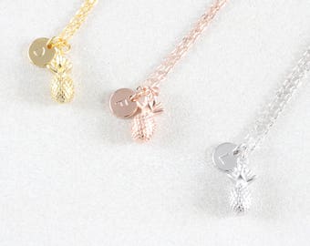Pineapple Necklace: Gold, Silver, Rose Gold Charm with Initial Disc