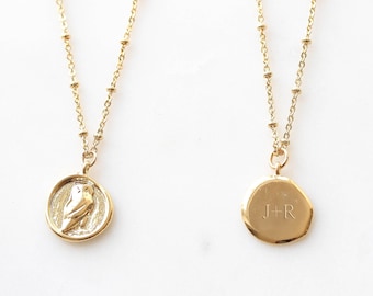Collier pièce de monnaie en or avec hibou: bijoux bohèmes délicats en médaillon