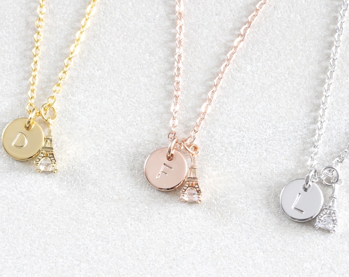 Tour Eiffel collier winziges Initialien Collier Paris Anhänger verziert dem Hauptinitialen collier Tour Eiffel Bijoux Breloque