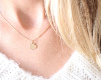 Gold Heart Necklace 18K Love Necklace Personalized Small Heart Pendant. Initial. Christmas Birthday Friendship Gift Minimalist DaintyTiny