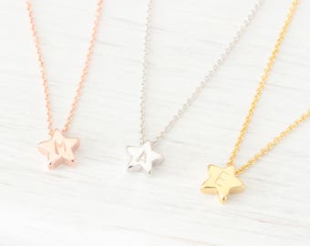 Tiny Gold, Rose Gold, Silver Star charm Necklace, Small Initial Minimalist Simple Dainty Delicate Everyday, Gift for her Best friend