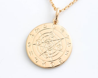 Zodiac Gold coin Necklace. Gold filled Dainty Personalized Astrological Disc Necklace Gift For Her Layering Jewelry Monogram Taurus Gemini