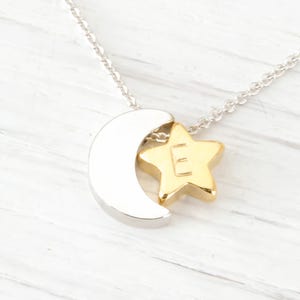 Silver Moon Phase Crescent Moon Necklace, Gold Rose Gold initial Star celestial Necklace, Tiny Dainty Minimalist Simple Delicate Everyday