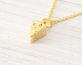 Tiny Gold Swiss Cheese Necklace, Food Jewelry Friendship Delicate Dainty Minimalist Simple Everyday Modern, best friend gift, slice charm