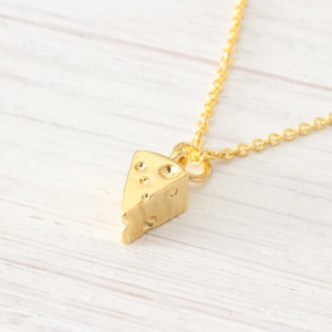Tiny Gold Swiss Cheese Necklace, Food Jewelry Friendship Delicate Dainty Minimalist Simple Everyday Modern, best friend gift, slice charm