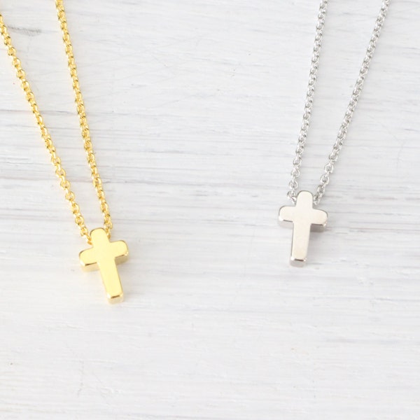 Tiny Cross Necklace - Gold, Silver, Kids Woman necklace, Children necklace, Cross Charm, Cross Pendant - Christmas Baptism Gifts