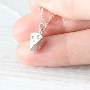 Tiny Silver Swiss Cheese Necklace, Food Jewelry Friendship Delicate Dainty Minimalist Simple Everyday Modern, best friend gift, Slice Charm image 2