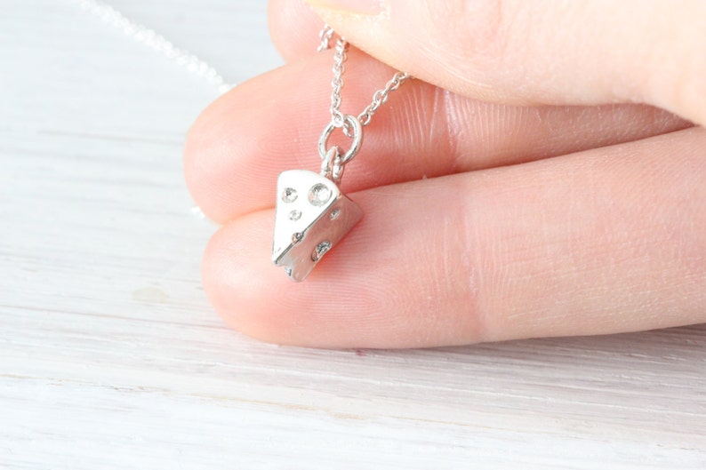 Tiny Silver Swiss Cheese Necklace, Food Jewelry Friendship Delicate Dainty Minimalist Simple Everyday Modern, best friend gift, Slice Charm image 2