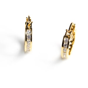 Sterling Silver CZ Hoop Earrings. Dainty minimalist huggie hoop earrings Tiny 18K gold plated Earrings Gift Wedding Bridesmaid Earrings image 7