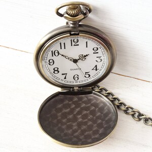 Personalized Gold Vintage Antique old Pocket Watch, Engraved Custom Monogram pocketwatch chain, groomsmen gift image 3