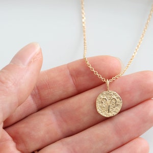 Zodiac Gold Coin Necklace. Dainty Tiny astrological Sign Constellation Necklace Gold filled Lucky Necklace Birthstone Gift for her Birthday image 7