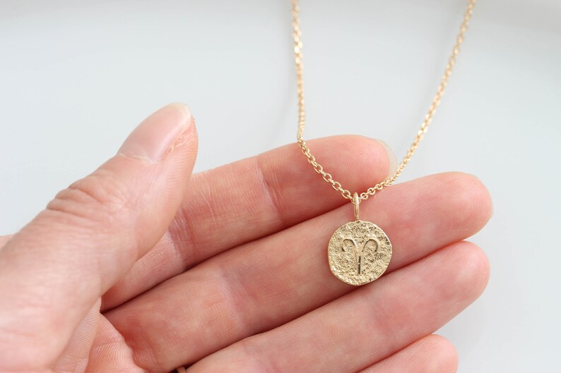 Zodiac Gold Coin Necklace. Dainty Tiny astrological Sign Constellation Necklace Gold filled Lucky Necklace Birthstone Gift for her Birthday image 7