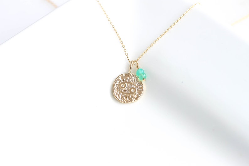 Zodiac Gold Coin Necklace. Dainty Tiny astrological Sign Constellation Necklace Gold filled Lucky Necklace Birthstone Gift for her Birthday image 2