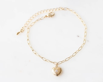 Bracelet Evil Eye Heart. Dainty Gold Charm Bracelet Tiny Pendentif Bijoux Protection Bracelet Bonne Chance Coeur Amour Cadeau de Noël Saint-Valentin