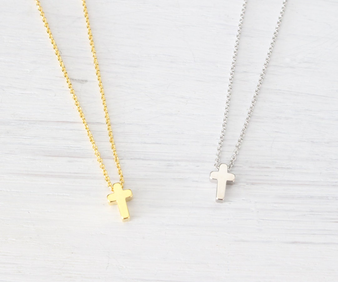 Tiny Cross Necklace Gold, Silver, Kids Woman Necklace, Children