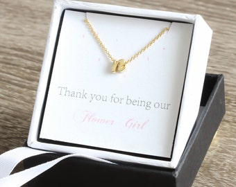 Flower Girl Necklace Initial Necklace Flower Girl Gift Flowergirl Gift Gold Cursive Letters. Proposal Charm Jewelry Name Wedding Necklace