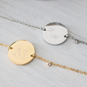 Personalized Gold Disc Bracelet, Mothers day, initial Silver Monogram Bracelet Friendship Bracelet Stainless Steel Bracelet