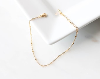 Gold Chain Bracelet Dainty Bracelet Thin Gold Bracelet simple gold chain link dew drops bracelet. Minimalist jewelry friendship bracelet