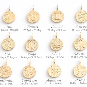 Zodiac Gold Coin Necklace. Dainty Tiny astrological Sign Constellation Necklace Gold filled Lucky Necklace Birthstone Gift for her Birthday image 4