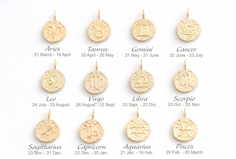 Zodiac Gold Coin Necklace. Dainty Tiny astrological Sign Constellation Necklace Gold filled Lucky Necklace Birthstone Gift for her Birthday image 4