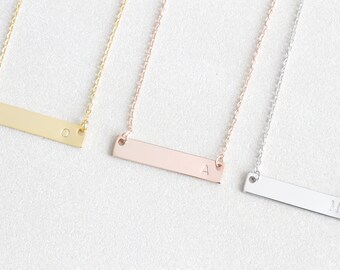 Personalized Gold Initial Bar Necklace, Dainty Hand Stamped Initial Letter Necklace Friendship Nameplate. Bridesmaid gift, Christmas gift