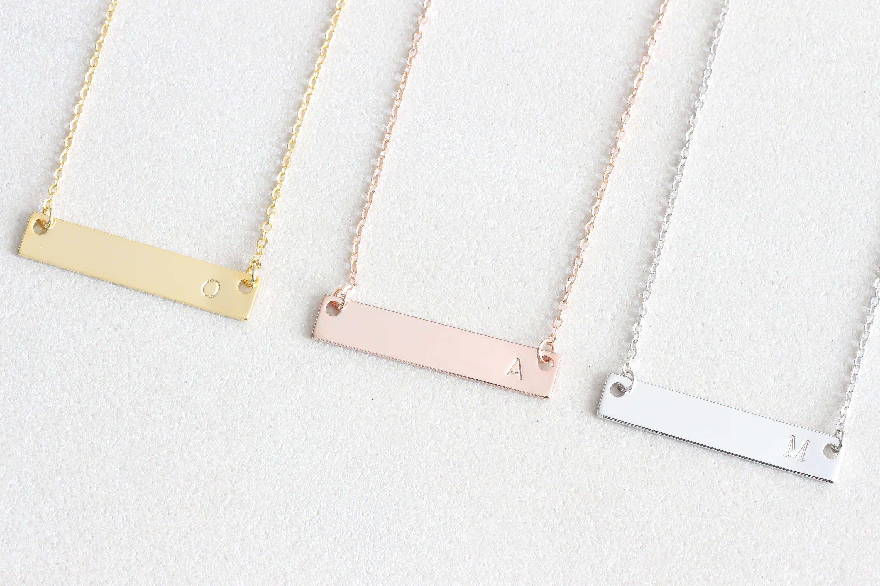 Personalized Initial Bar Necklace: Hand Stamped Gold, Rose Gold, or Silver  - Etsy