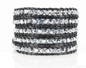 Swarovski Black and Silver Crystal Wrap Bracelet bronze Double Wrap Bracelets for women│Swarovski Crystal and  main image 3