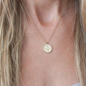 Evil Eye Gold Coin Necklace. 18K Gold filled Dainty Tiny Disc Necklace Protection Necklace Lucky Necklace Christmas Gift for her Birthday image 5