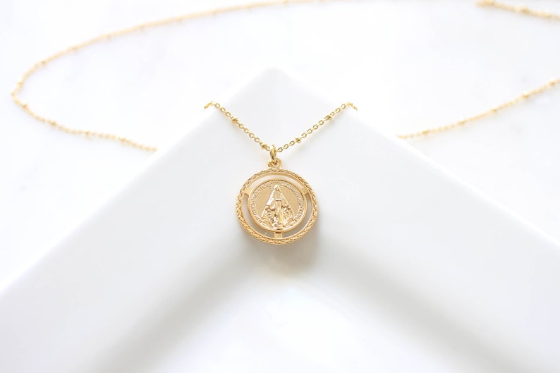 Virgin Mary Necklace Gold Coin Necklace. Religious Medallion Etsy