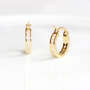 Sterling Silver CZ Hoop Earrings. Dainty minimalist huggie hoop earrings Tiny 18K gold plated Earrings Gift Wedding Bridesmaid Earrings image 6