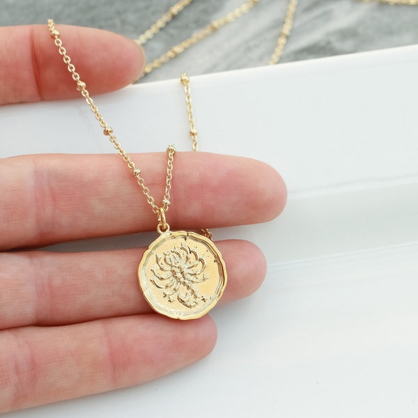 Zodiac Necklace, Gold Coin Necklace. Sign, Aquarius Pisces Aries Taurus Gemini Cancer Leo Virgo Libra Scorpio Sagittarius Capricorn