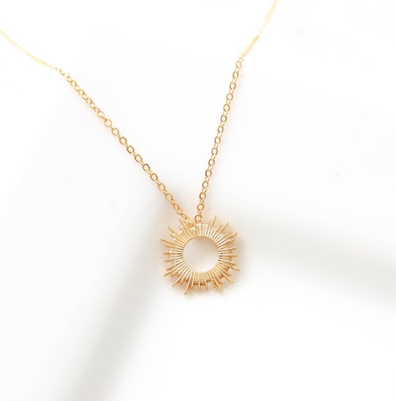 Sun Necklace Sun Burst Pendant Gold Sun 