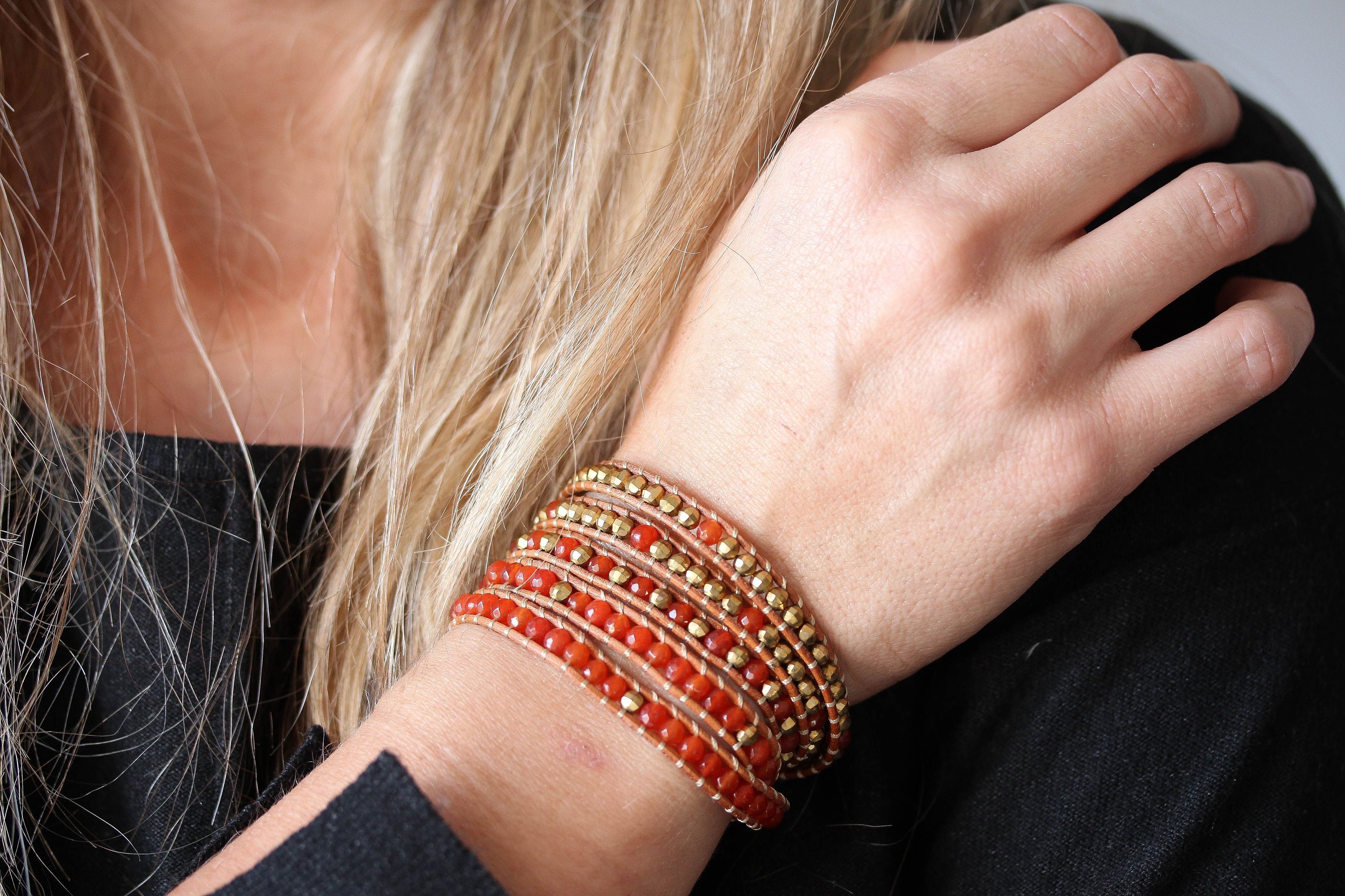 Bracciale Boho Avvolgente ZOSOJONA In Diaspro E Cristallo Naturale – Fatto A Mano 5 Giri