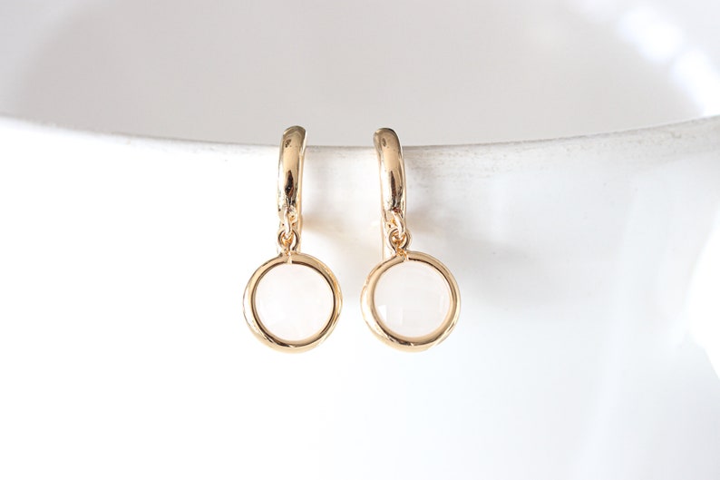 Citrine Gold Hoop Earrings. Dainty yellow Birthstone minimalist huggie hoop earrings Tiny Earrings Gift Wedding Bridesmaid Earrings image 3