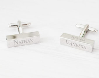 Engraved Cufflinks for Men, Silver Rectangle Initials Unique Name Custom Cufflinks, thanksgiving, Groom, Groomsmen, Mens, Wedding Gift