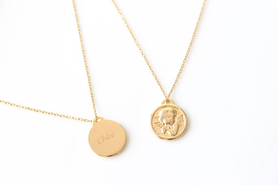 Gold angel coin best sale necklace