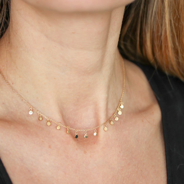 Gold Pampille Choker Necklace. Tiny Dainty minimalist necklace Boho Necklace Layering necklace Gif for Her Mom Necklace Birthday Bridal Gift