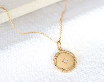 North Star Gold Necklace. Polaris diamond necklace Celestial Dainty CZ Disc Necklace Gift For Her Layering Jewelry Monogram Christmas gift