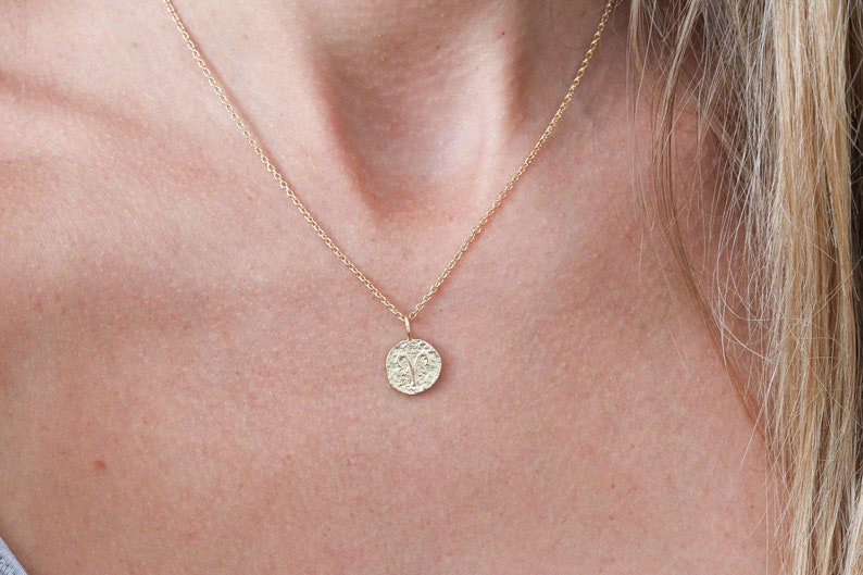 Zodiac Gold Coin Necklace. Dainty Tiny astrological Sign Constellation Necklace Gold filled Lucky Necklace Birthstone Gift for her Birthday image 5