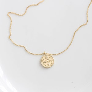 Evil Eye Gold Coin Necklace. 18K Gold filled Dainty Tiny Disc Necklace Protection Necklace Lucky Necklace Christmas Gift for her Birthday image 3