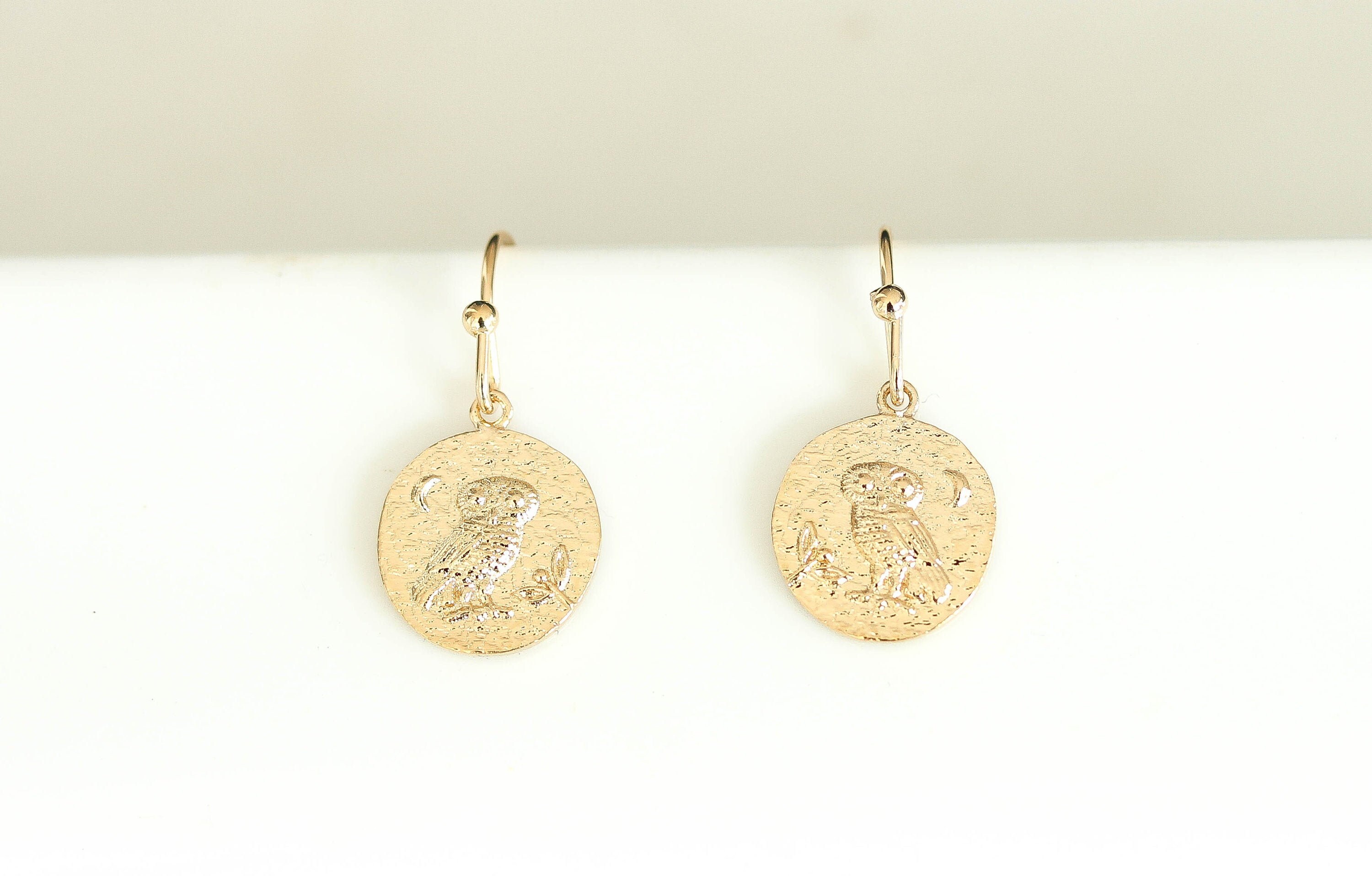 Gold Owl Dangle Earrings: Hammered Boho Bird Earrings