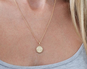 Sun Necklace. Gold filled coin Dainty Ball Disc Necklace Minimalist Necklace Gift For Her Layering Jewelry Christmas Gift Bridesmaids