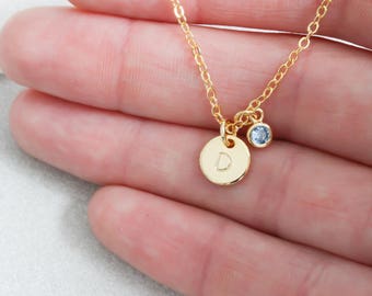 Tiny Gold initial Choker Necklace hand Stamped Bridesmaids Necklace Birthstone Necklace choker Necklace Letter Necklace Birthstone Jewelry