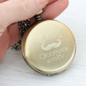 Personalized Gold Vintage Antique old Pocket Watch, Engraved Custom Monogram pocketwatch chain, groomsmen gift image 4