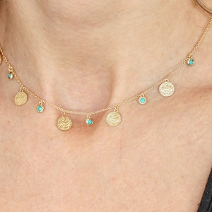 Gold Antique Pampille and Turquoise Choker Necklace. Tiny Dainty minimalist necklace Boho Necklace Layering necklace Gif for Her Bridesmaid